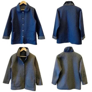 Vintage Quilted Barn Jacket Utility Chore Coat Reversible Blue Grey Small